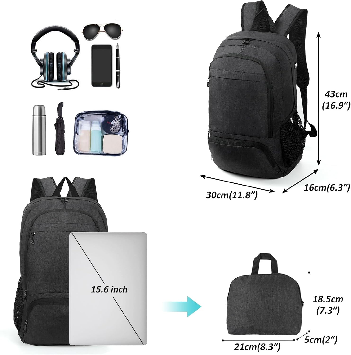 TANTOMI Ultra Lightweight Packable Backpack 25L - Foldable Hiking Daypack for Travel, Small Rucksack for Men Women Outdoor - Black - Image 2