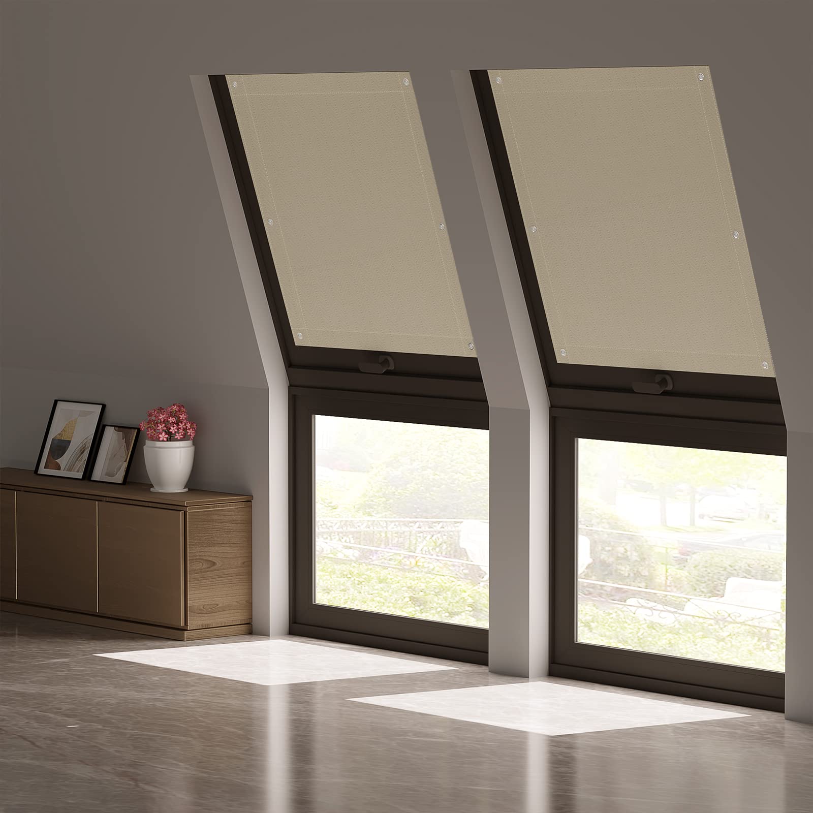 Store Occultant sans Percage pour Fenetre de Toit, Rideau Occultant Thermique avec Ventouses, 60x73cm, Beige