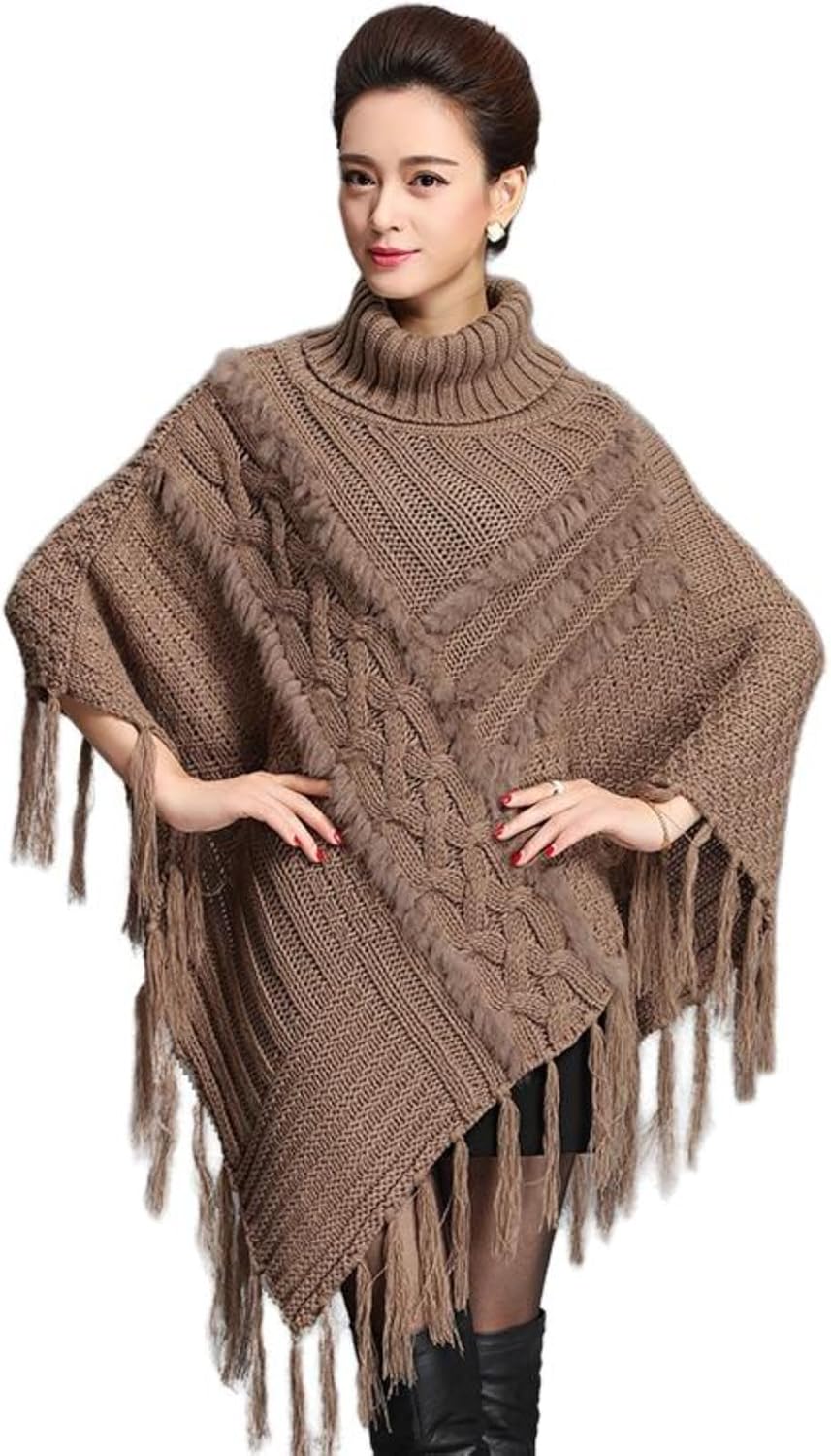 Autumn/Winter Loose High Neck Pullover Knitted Shawl Cape Coat Women's