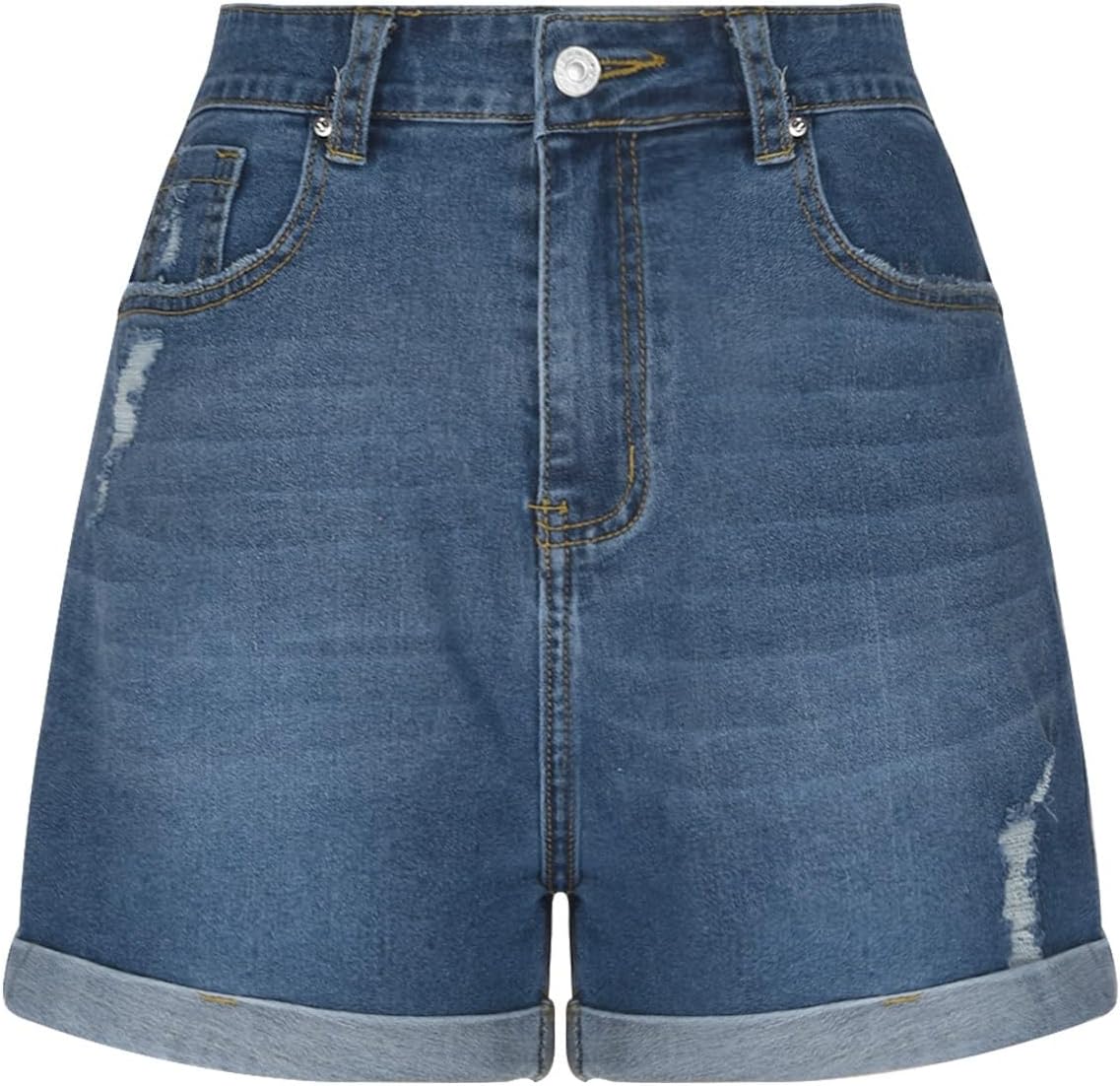 Jean Shorts for Women Stretchy High Waisted Ripped Denim Shorts with Pockets Rolled Up Distressed Cut Off Short Pants