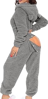 Women's Sherpa Onesie Pajamas Fleece Valentines One Piece Romper Cute Ear Hooded Jumpsuit Christmas Sleepwear