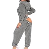 Women One Piece Fuzzy Warm Sherpa Hooded Pajamas Jumpsuit Onesie Butt Flap Women Adult Sleepwear