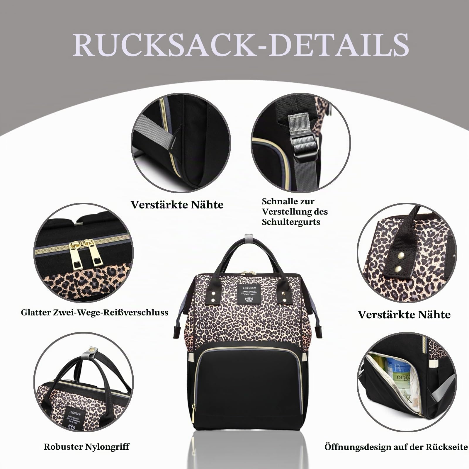 Wickeltasche Rucksack, Leopardenmuster, multifunktionale Baby-Wickeltasche für Jungen und Mädchen, wasserdichter Rucksack, Reise-Wickeltasche