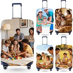 Quilia Housse de Valise personnalisée | Housse de Bagage personnalisée avec Photo/Texte/Logo | 18-32 Pouces | Accessoire de Voyage Unique pour la Famille ou Les Couples (Style 1)