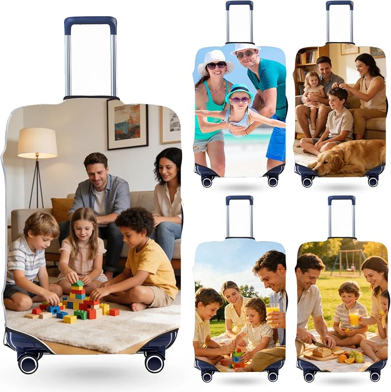 Quilia Housse de Valise personnalisée | Housse de Bagage personnalisée avec Photo/Texte/Logo | 18-32 Pouces | Accessoire de Voyage Unique pour la Famille ou Les Couples (Style 1)