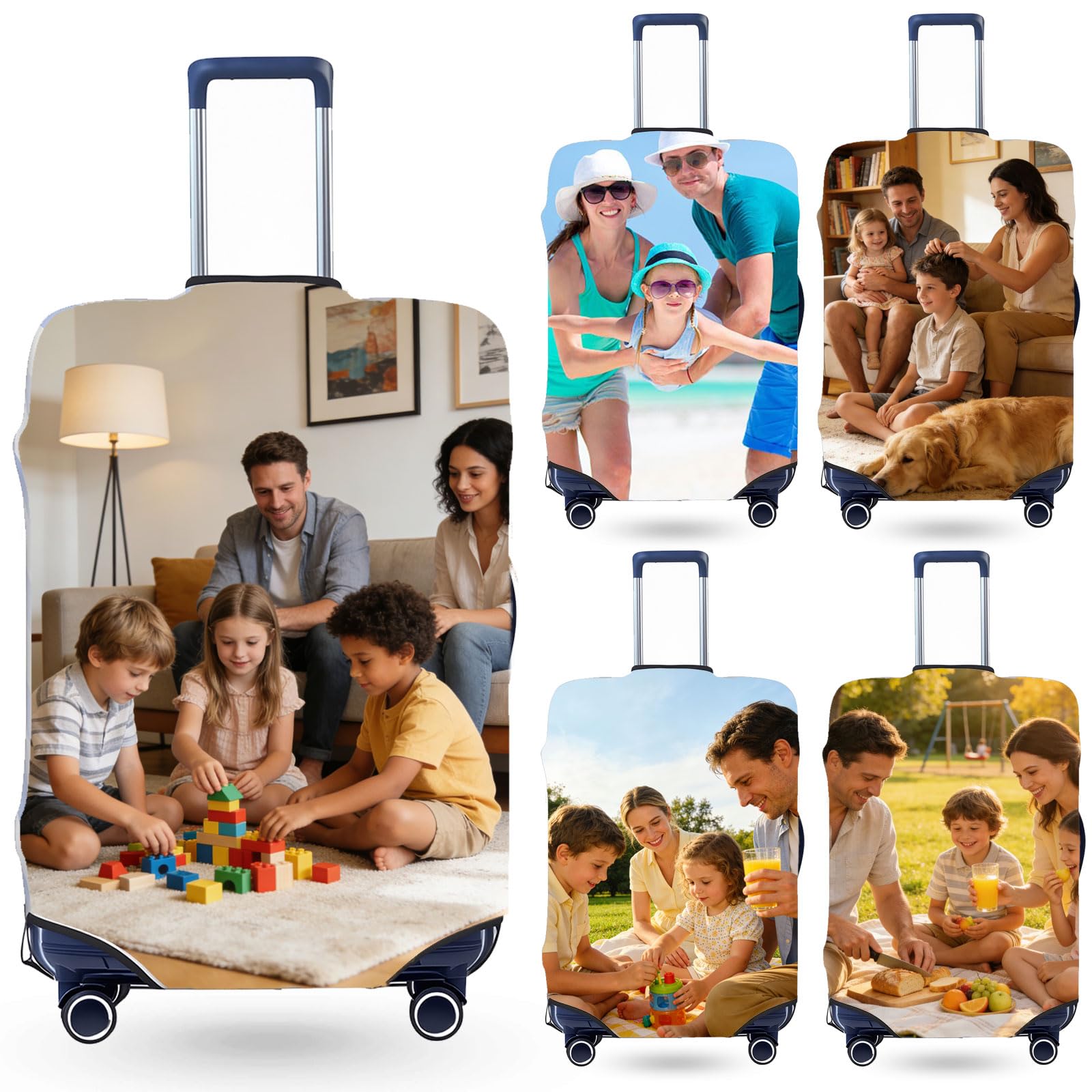 Quilia Housse de Valise personnalisée | Housse de Bagage personnalisée avec Photo/Texte/Logo | 18-32 Pouces | Accessoire de Voyage Unique pour la Famille ou Les Couples (Style 1)