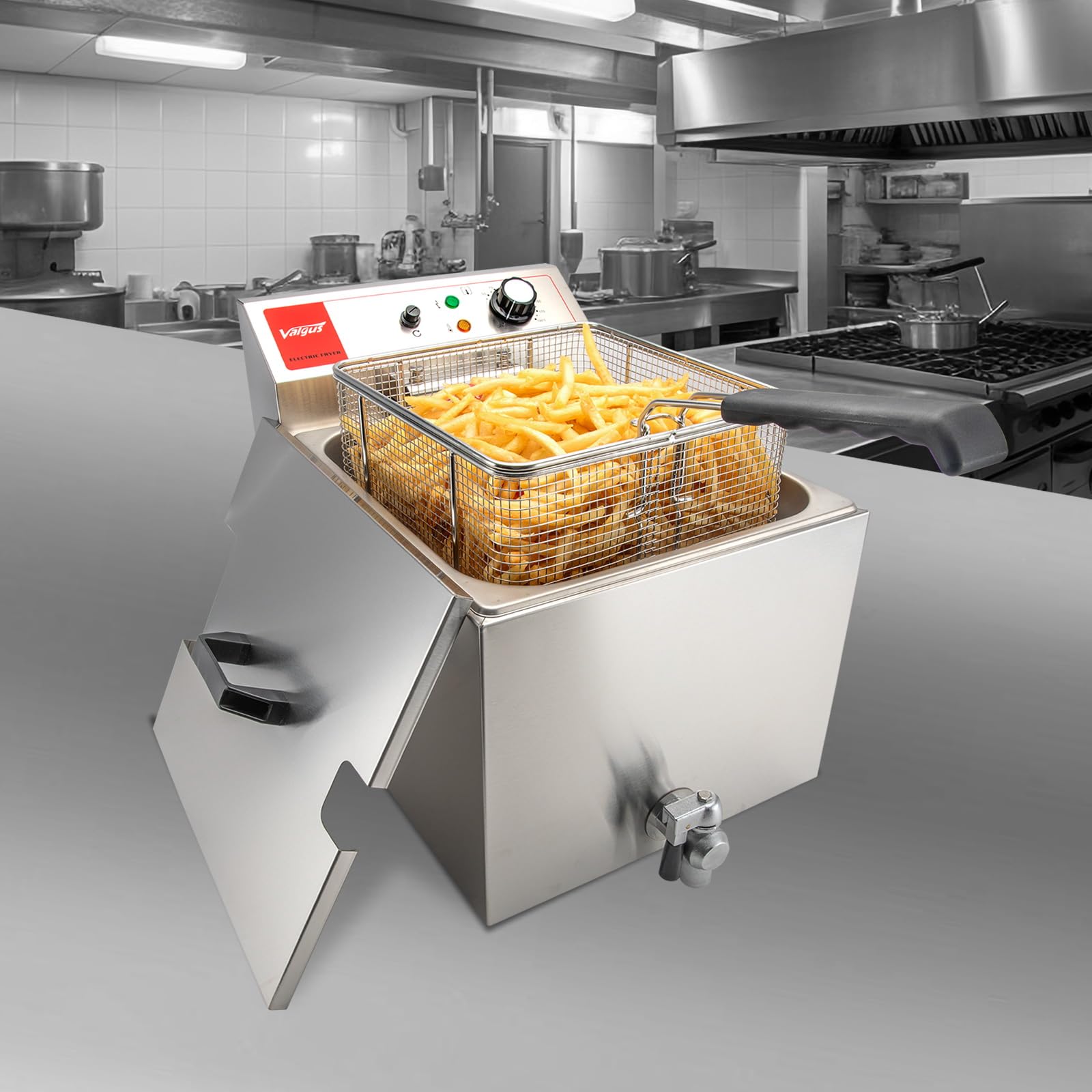 Valgus Friggitrice Elettrica Professionale in acciaio inox 3300W 16L Friggitrice da banco di grande capacità con cestello e coperchio, sistema di drenaggio