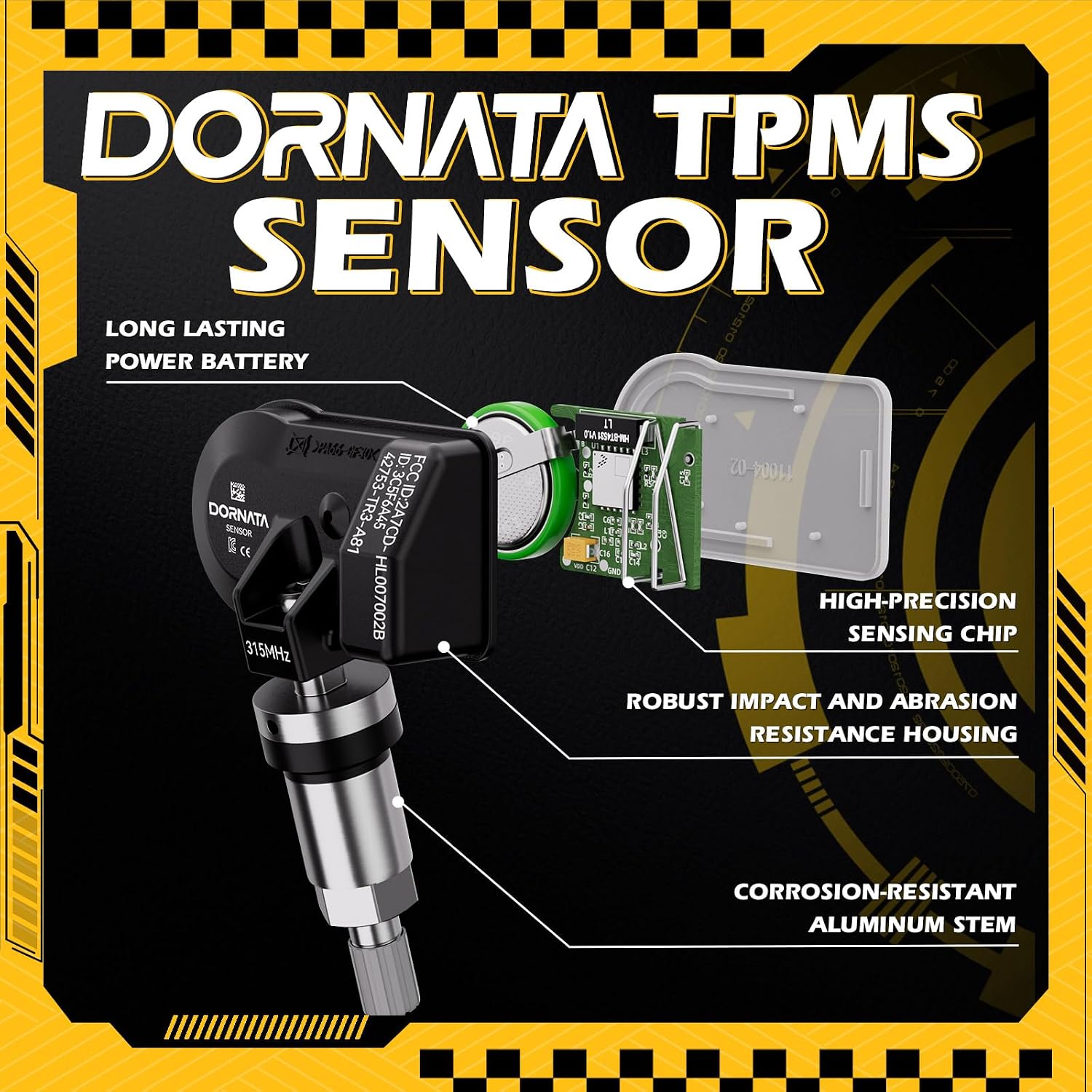 TPMS Sensor 4PCS, Tire Pressure Monitoring Systems Pre-Programmed - Compatible with Honda Odyssey 2006-2010, Element 2006-2008-Replaces OE#42753-SHJ-A82, 42753SHJA82 (4)