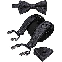 YOHOWA Men Suspenders 6 Clips Strength Adjustable Y Braces Pre-Tied Bow Tie Set Formal Wedding Party