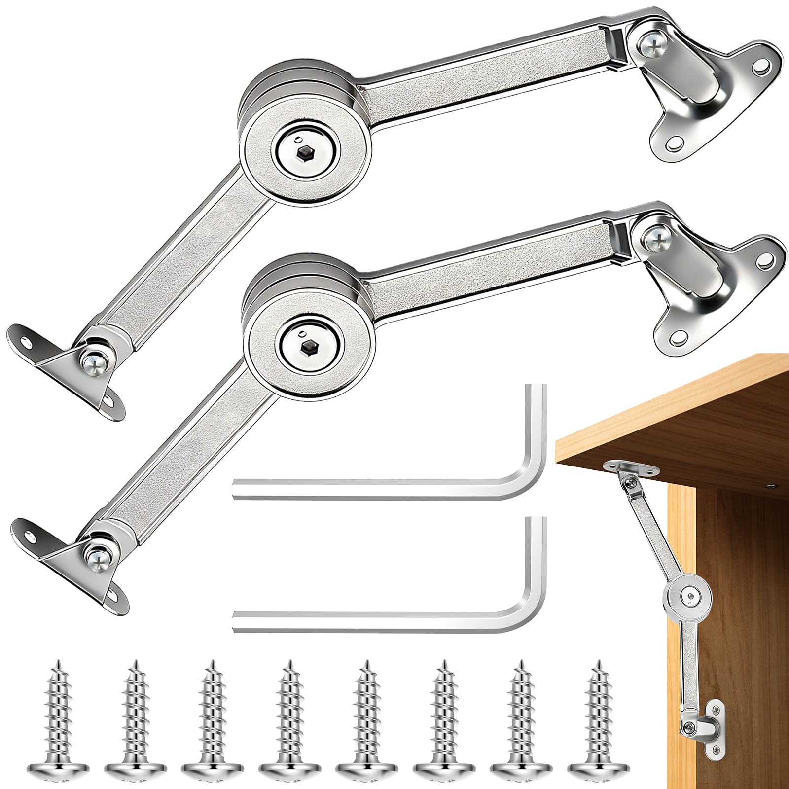 Srup 2 Pieces Lid Support Hinge Adjustable Lift, Adjustable Lift Support Buffer Hinge, Adjustable Lift Up Stay Support, For Kitchen Cabinet Door, Cupboard Door, Wooden Storage Boxes