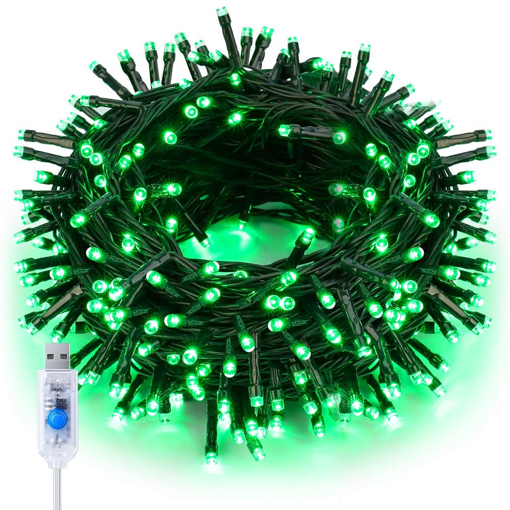 Guirlande lumineuse USB, 50 m, 400 LED, à piles, étanche, pour Noël, fêtes, chambre et jardin. (vert)