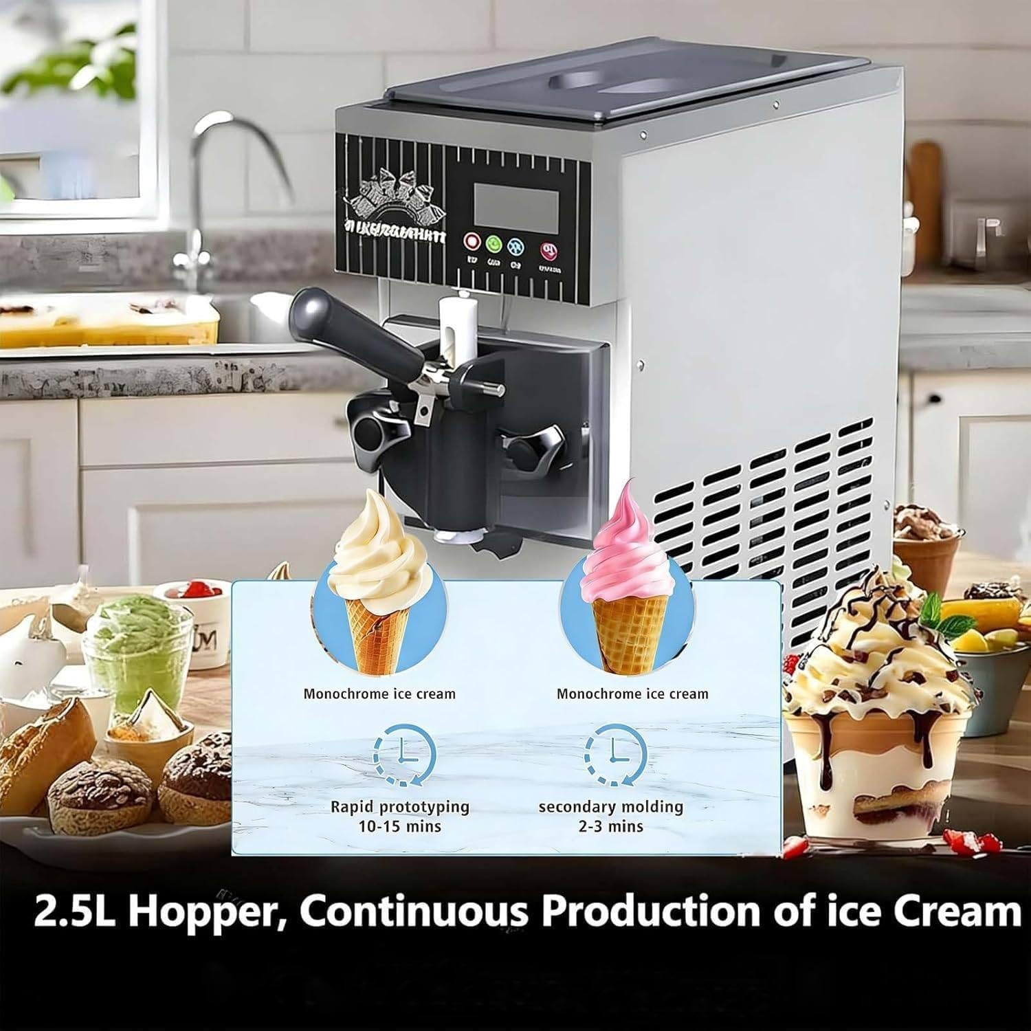 Machine à Glace Italienne Professionnelle 450 W, Machine à Glace Italienne avec pré-Refroidissement, Nettoyage Automatique, écran LCD,pour Restaurants,boutiques,Snacks,Mono-Parfum Orange