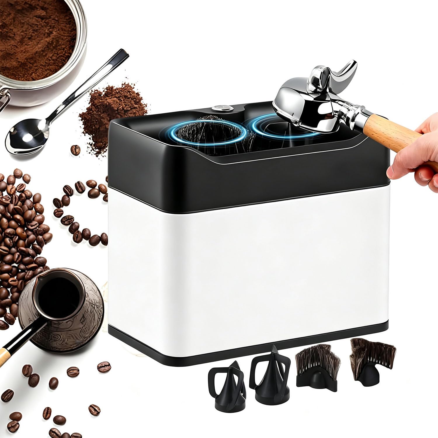 UORDBY Automatic Coffee Portafilter Cleaner for 58mm Espresso Baskets White