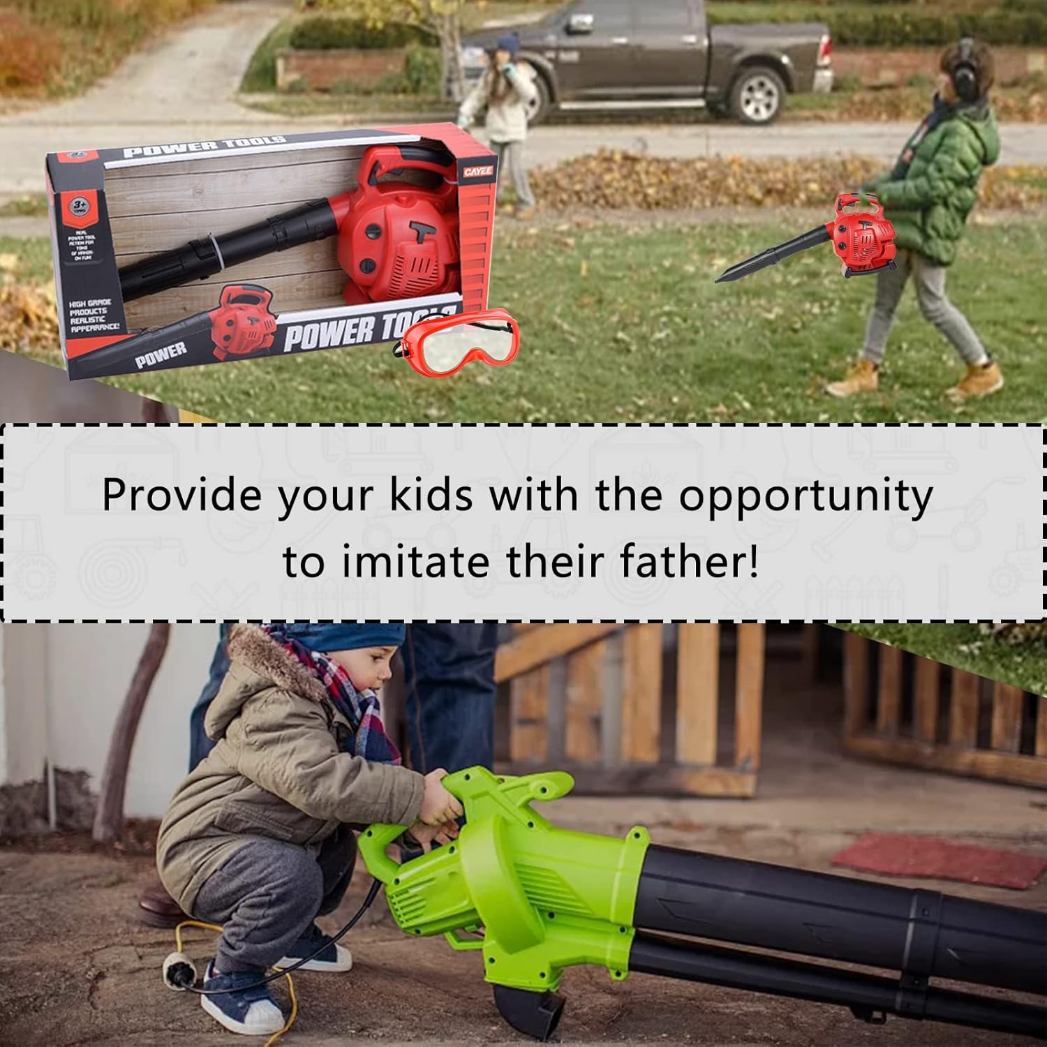 Pretend Play Kids Leaf Blower Toy Tool Garden Set,Outside Construction Work Shop Toy Tool Leaf Blower for Kids That Blows Air with Realistic Sounds and Wind Gift for Boys and Girls