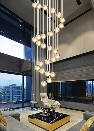 H.W.S H.W.S Led-hanglamp, glas, kristal, hanglamp, decoratieve moderne kroonluchter voor villa, trap, woonkamer, eetkamer, slaapkamer, plafondlamp (26 lampen, ronde plaat)