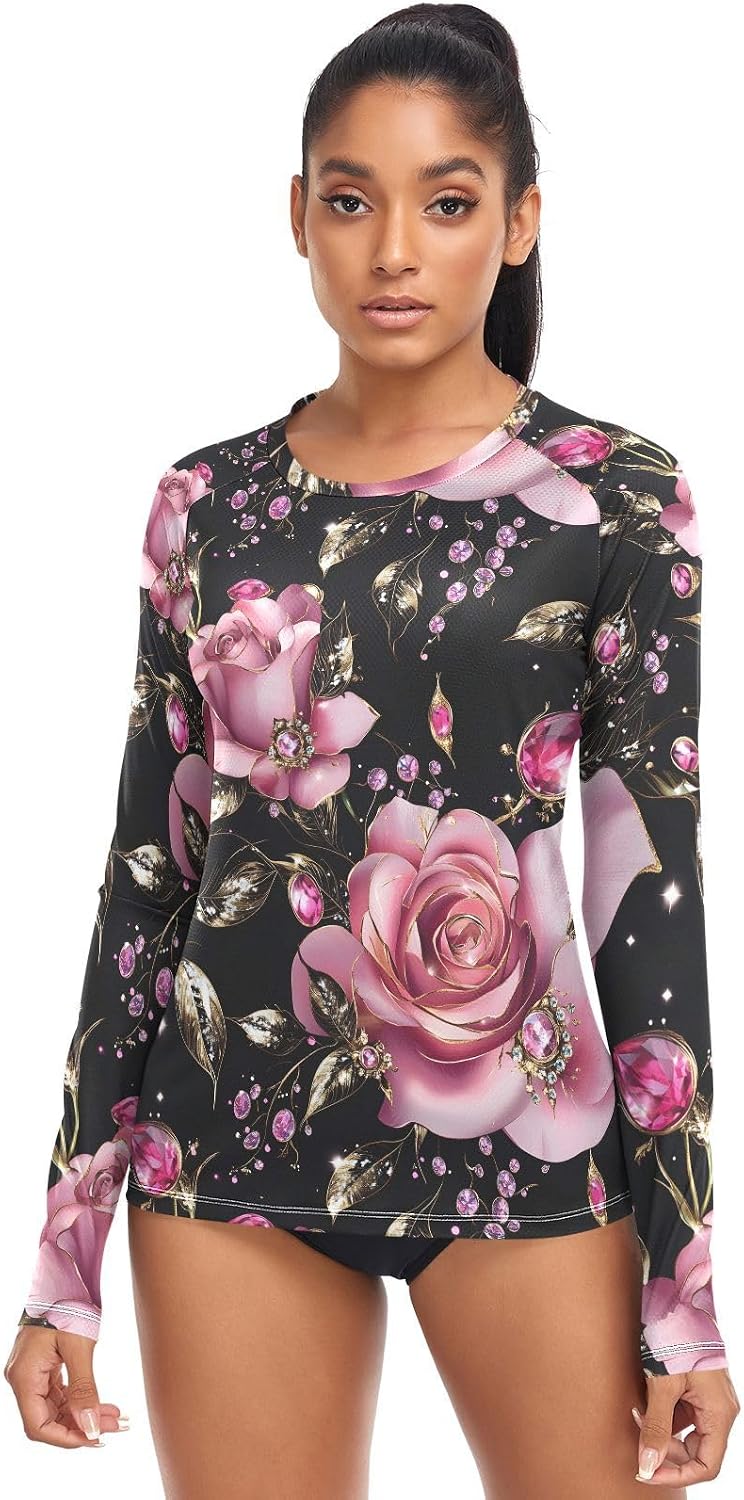 Colorful Butterfly Floral Rash Guard for Women UPF 50+ SPF Shirts Long Sleeve Swim Shirt Sun Protection Swimsuits