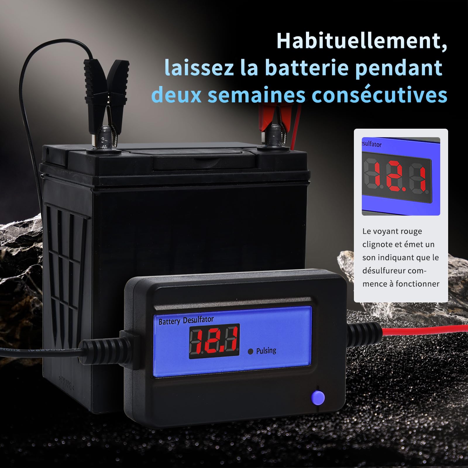 Désulfateur Automatique de Batterie pour Batteries Plomb-Gel AGM SLA，12-48V,400AH(Bleu)