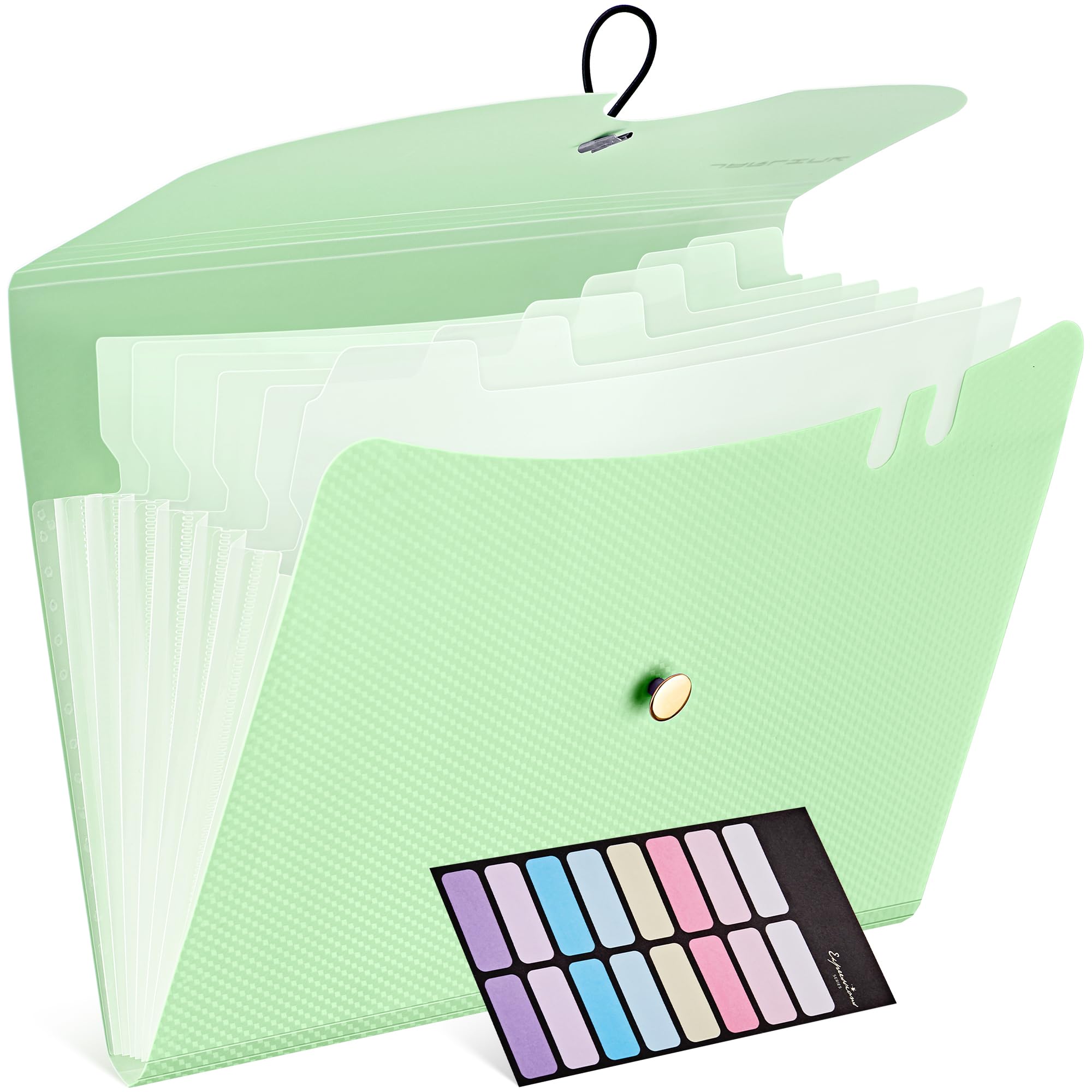Agoer Accordion File Folder - 7 Pockets, Eco-Friendly Wheat Straw, A4/Letter Size With Labels & Snap Closure