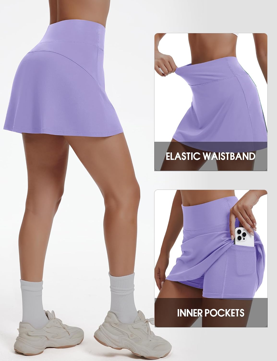 JoyGirl 15” A Line Skorts for Women Tennis Skirt with Pockets High Waisted Golf Skirts with Shorts for Athletic Pickleball