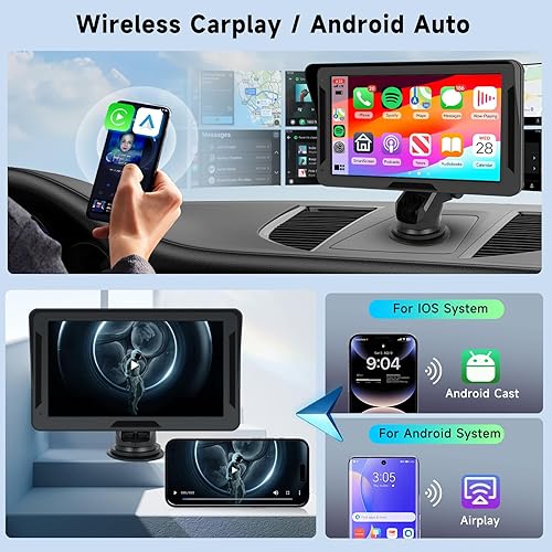 Miniatura 2 de Protable Carplay - Pantalla para automóvil, Hodozzy inalámbrico Carplay de 7 pulgadas y pantalla automática Android, receptor de audio para