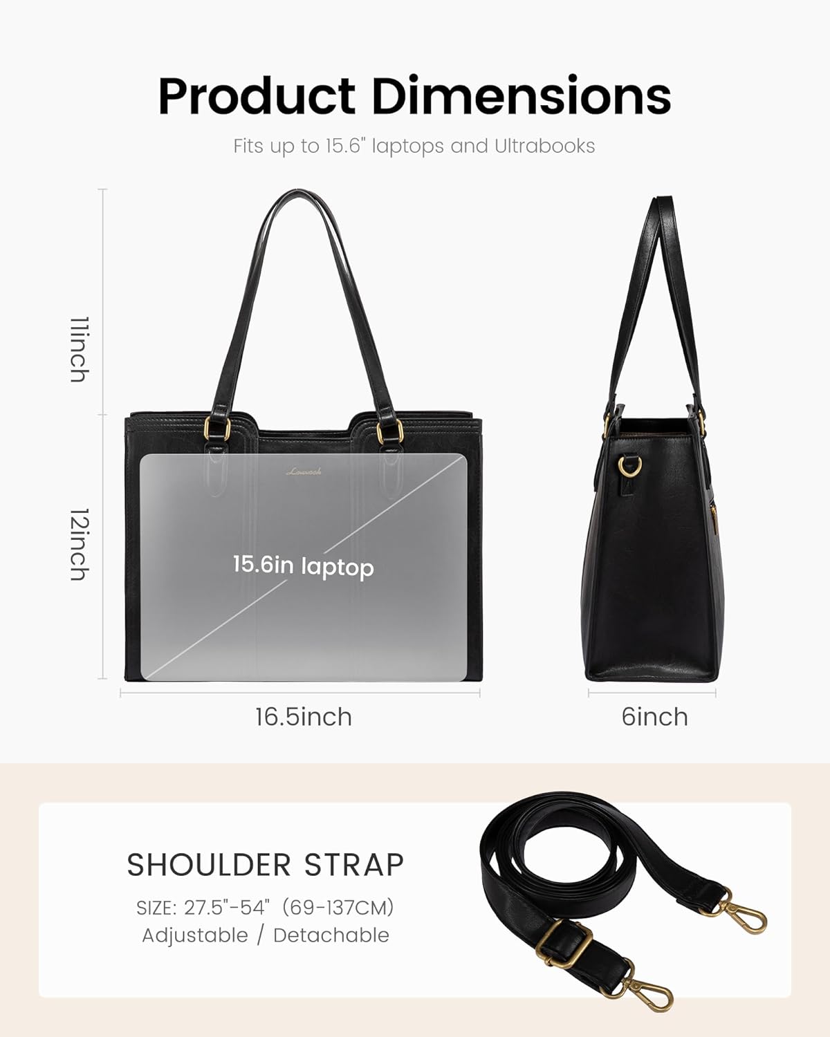 LOVEVOOK Laptop Bag for Women - Waterproof Work Bag for Women & Vintage Laptop Tote Purse with Wristlet - Image 5