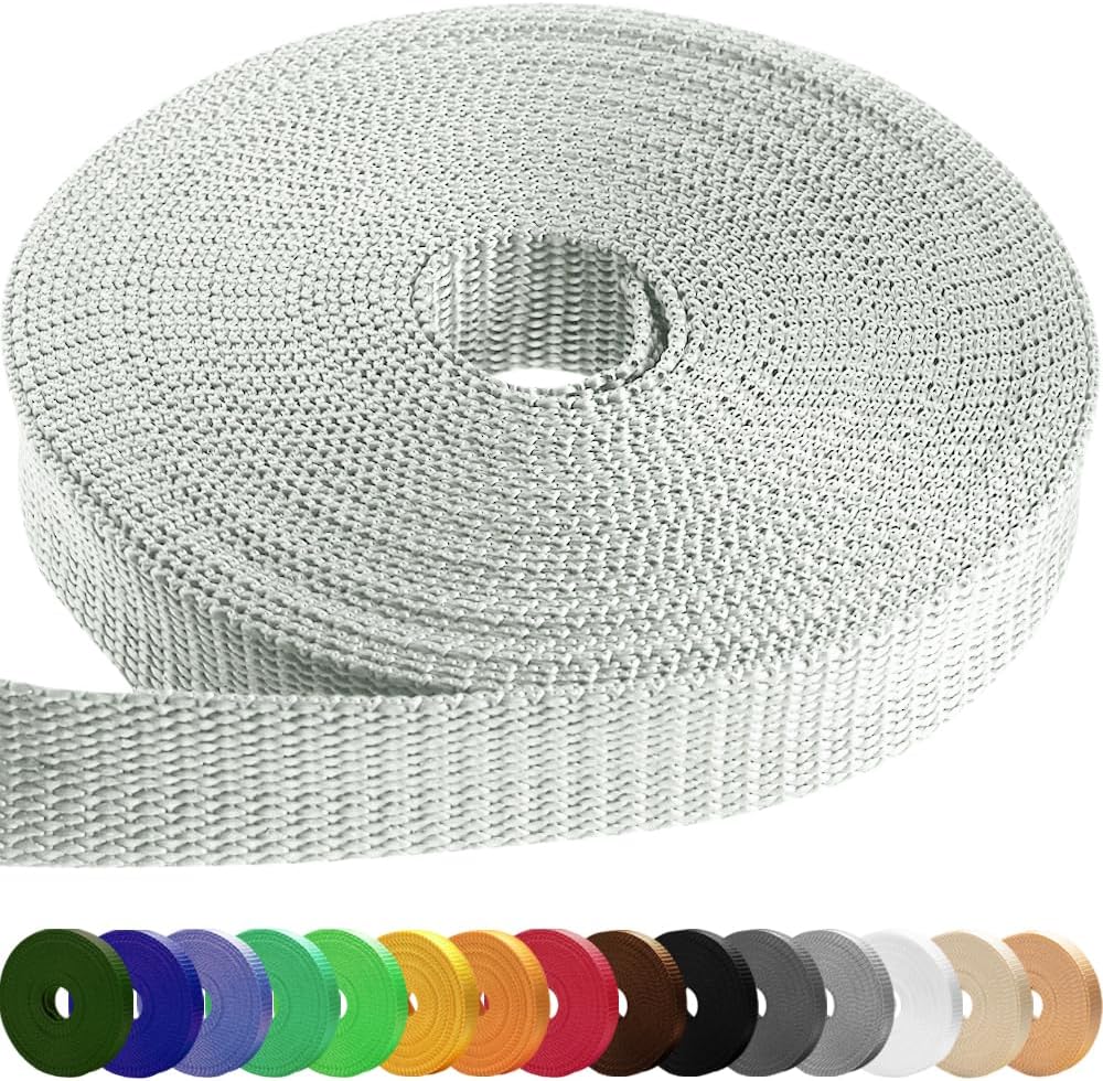 TECEUM 1" & 1.5" & 2" Webbing – 10 25 50 Yards – 40+ Colors – Heavy Duty 1 Inch 1.5 Inch 2 Inch Webbing for Climbing Outdoors Indoors Crafting DIY Silver Gray 2"- 50 yards