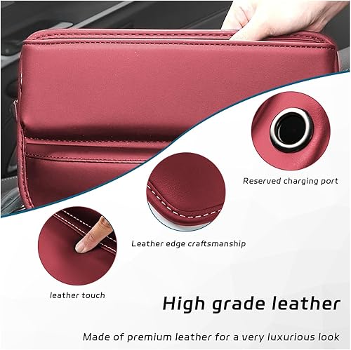 Miniatura 9 de Organizador de espacio para asiento de automóvil, relleno de cuero para asiento delantero con orificio de carga, caja de almacenamiento de espacio