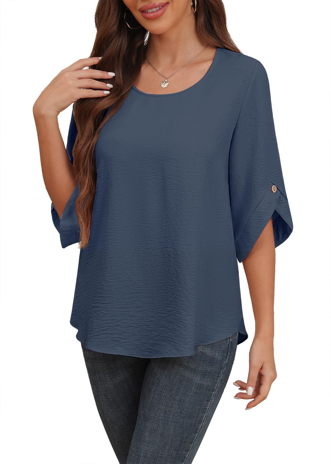 Askyes Women's 2026 Summer Chiffon Blouses Bell Short Sleeve Tshirts Casual Loose Flowy Dressy Work Tops for Leggings Blouse