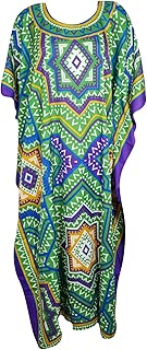 Indiatrendzs Women's Boho Chic Maxi Kimono Caftan Printed Resort Wear One Size Green Purple