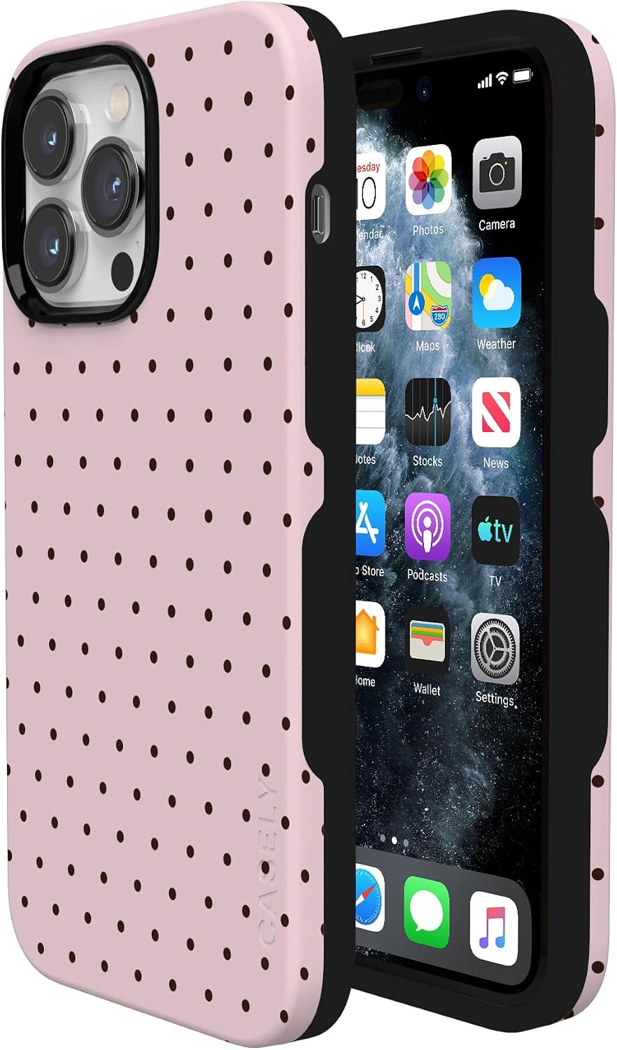 Casely iPhone 14 Pro Max Case | On the Dot | Pink & Brown Polka Dot | Bold Protective Design | Compatible with MagSafe