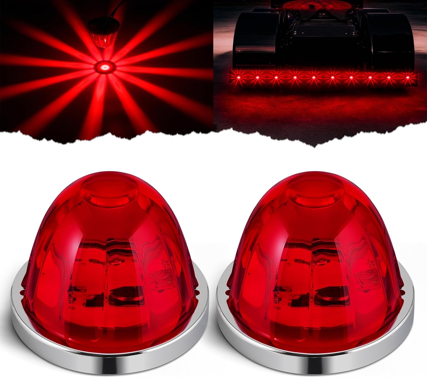 2PCS Watermelon Lights, Strobe & Constant Dual Function White LED Watermelon Lights, IP65 Waterproof Stop Turn Marker Tail Lights, for 12-24V Semi Trailers, Trucks, Pickups, Supports Light Mode Sync