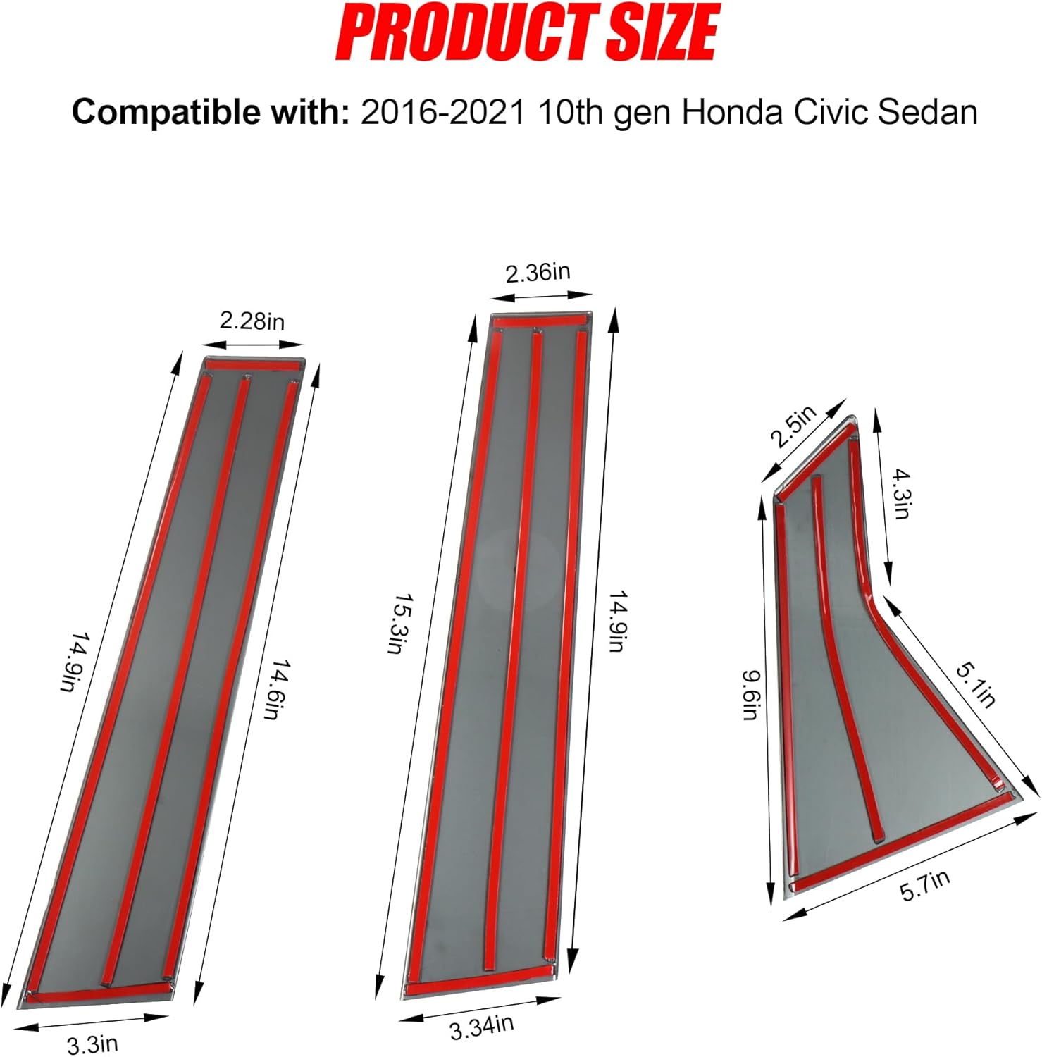 G Glossy Black Stainless Steel Door Pillar Post Trim Fit for 10th Gen Honda Civic Sedan 2016-2021 Accessories Window Outer Post Panels Cover Door Pillar Moldings Sticker