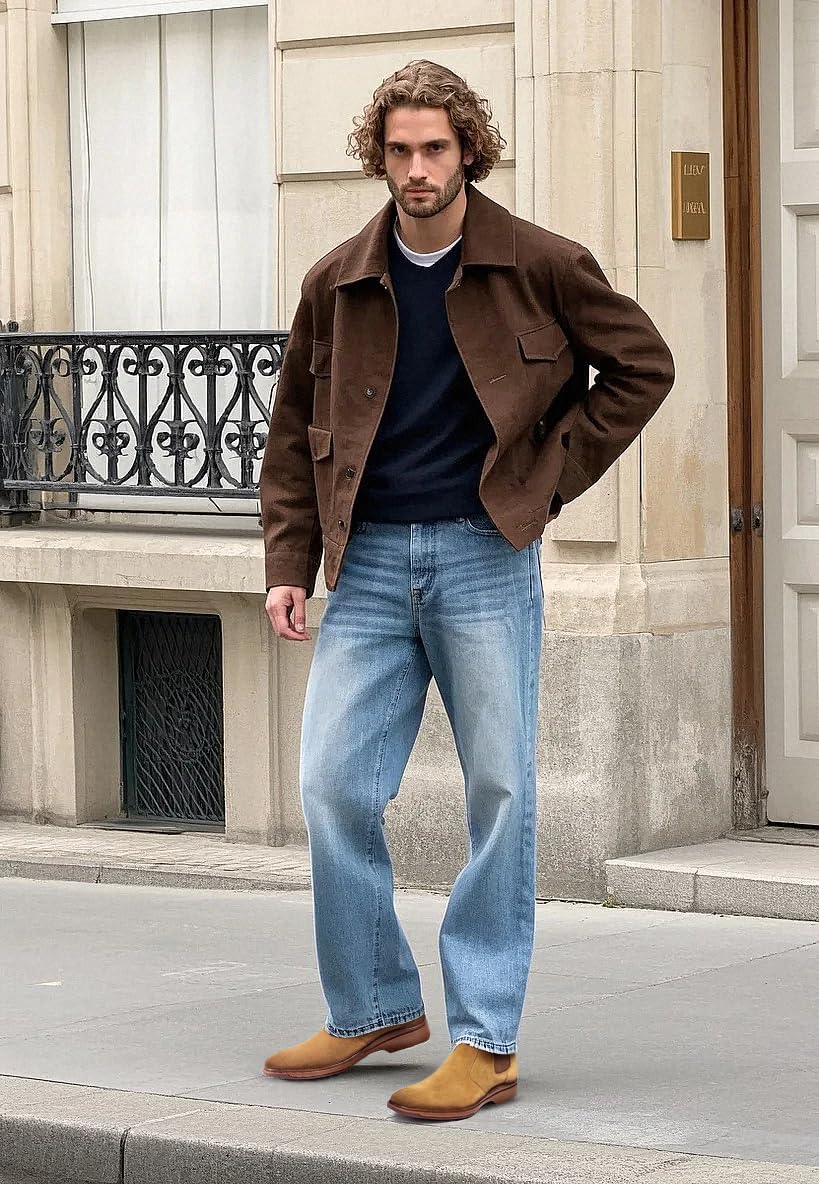 ArcBrothers Men's Chelsea Boots, Relaxed Fit Roomy Toe Box Design, Premium Leather Slip-on Ankle Boots, All-Day Comfort - Image 3