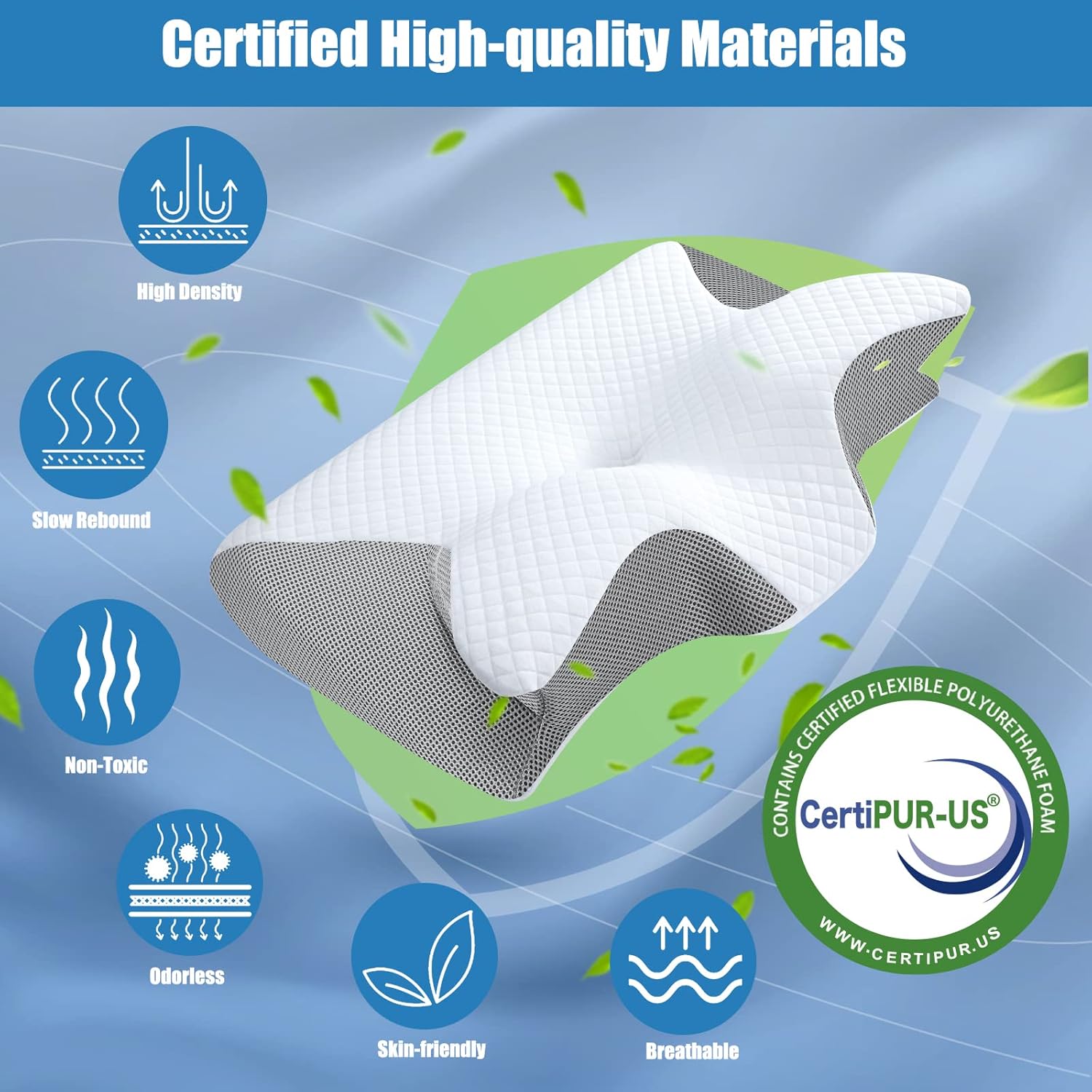 HOMCA Memory Foam Cervical Pillow, 2 in 1 Ergonomic Contour Orthopedic Pillow for Neck Pain, Contoured Support Pillows for Side Back Stomach Sleepers : Home & Kitchen