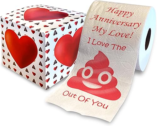 Happy Anniversary My Love! I Love You - Broma de papel higiénico impreso, divertido regalo de aniversario para novio, novia, esposa, esposo, 500