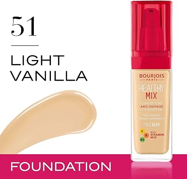 Bourjois Healthy Mix Anti-Fatigue Medium Coverage Liquid Foundation, 51 Light Vanilla, 30ml, SPF 29199601051