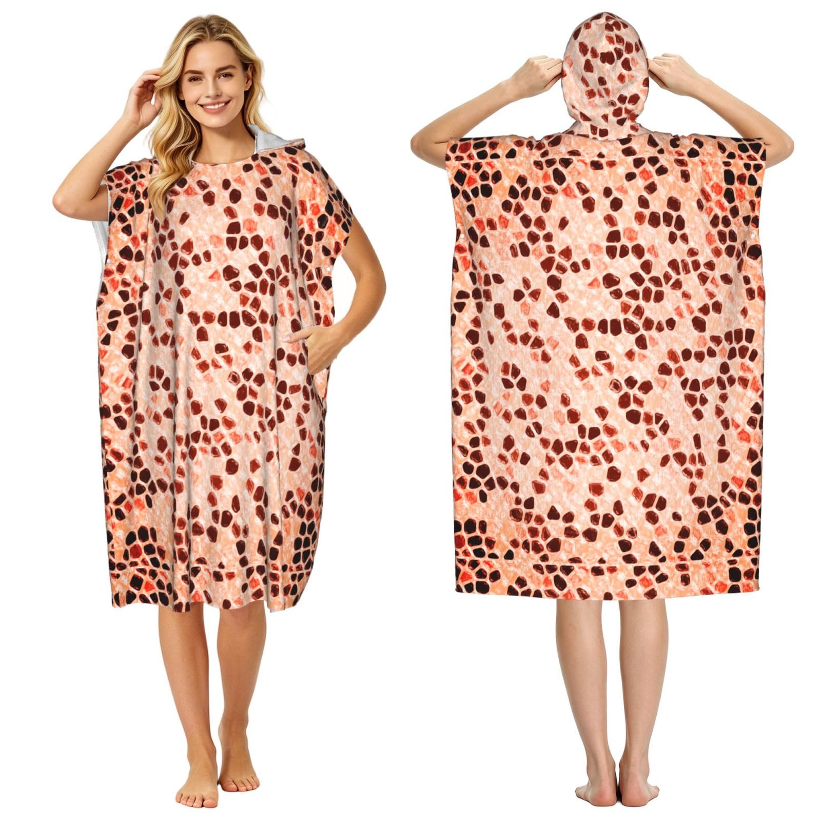 Poadnly Brown Beige Pink Coral Orange, Adult Hooded Beach Towel 90 x 110 cm,Changing Bath Robe, Surf Poncho Towel For Women Men
