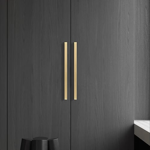 Miniatura 6 de QOGRISUN Paquete de 2 manijas de gabinete de latón macizo, tiradores de barra cuadrada dorada, centro de agujero de 8-34 pulgadas para cajón de