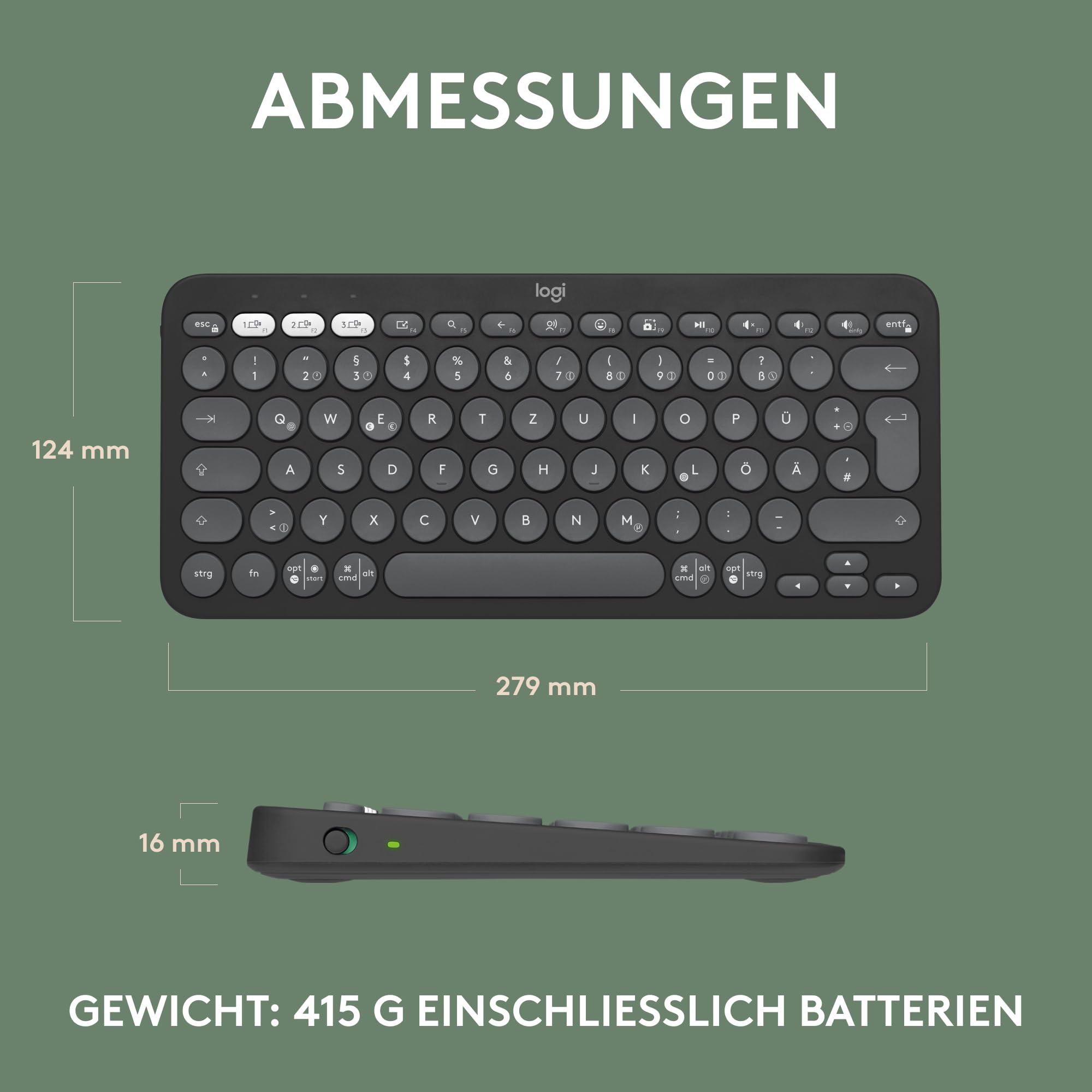 Logitech Pebble Keys 2 K380s, kabellose Multi-Device Bluetooth-Tastatur mit anpassbaren Sondertasten, schlank, mobil, Easy-Switch - Windows, macOS, iPadOS, Android, ChromeOS, Deutsches QWERTZ-Graphit