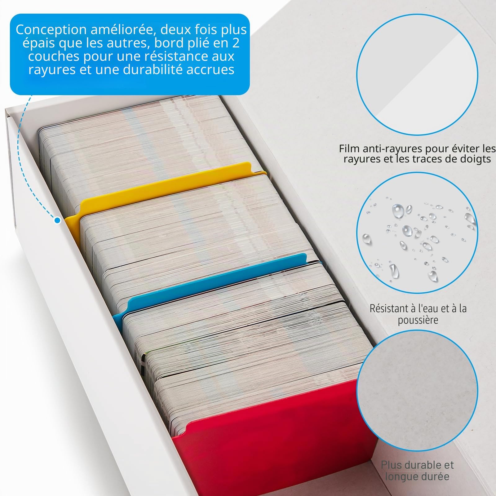 Boîte de rangement pour cartes à collectionner, lot de 8 avec 5 séparateurs colorés, 9 autocollants d'étiquettes, 30 séparateurs, boîte pour cartes de baseball, football, basketball et autres