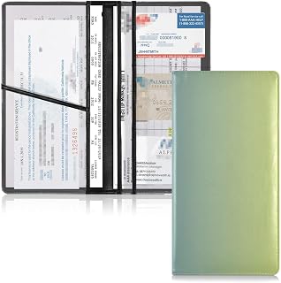 GuoChe Funda de cuero para registro de automóvil y seguro de automóvil para hombres y mujeres, funda esencial para licencia de conducir, tarjetas y documentos esenciales, color amarillo y azul