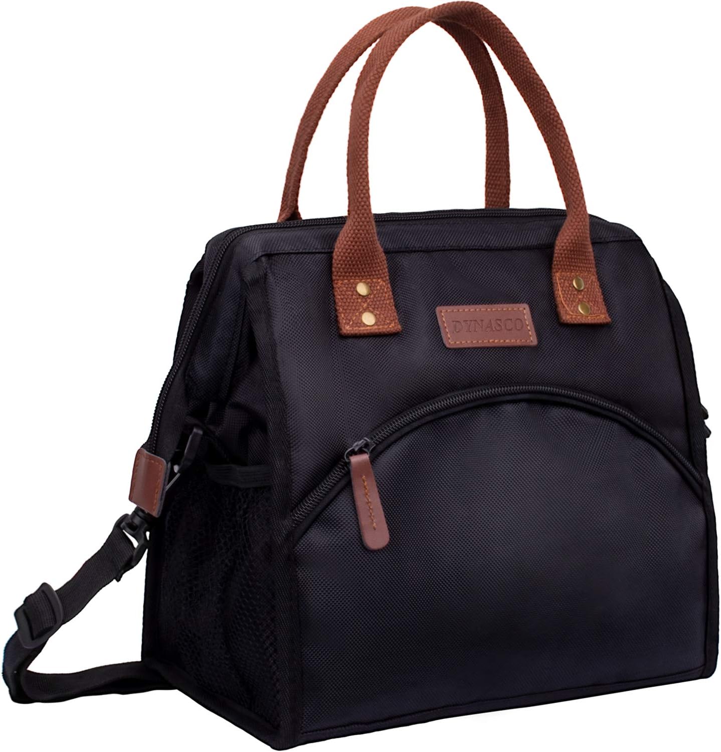 Lunch Bag Insulated Lunch Box Wide-Open Lunch Tote Bag Large Cooler Bag Durable Nylon Snacks Organizer with Removable Shoulder Strap for Women Men Adults Work Outdoor Picnic Beach - Black