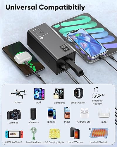 Miniatura 6 de Cargador portátil 70000mAh Power Bank Carga rápida, Batería externa de alta capacidad, 30W USB C Batería Banco PD&QC 3.0,5 Salida 2 Entradas,
