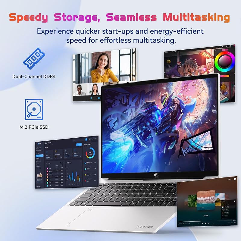 NIMO 2026 Laptop, 15.6" FHD Display, AMD Ryzen 7 7735HS (8C/16T, Up to 4.75GHz) Computer, 16GB DDR5 256GB NVMe SSD, Radeon 680M Graphics, Backlit Keyboard, Fingerprint Unlock, PD 100W Type-C image 4