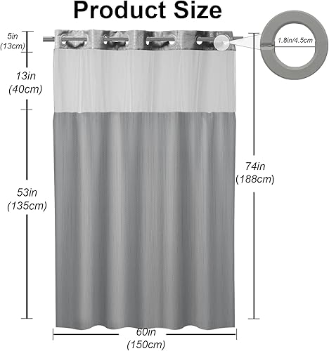 Vista 240 de Cortina de ducha de tortugas marinas, temática náutica de playa, verde y verde azulado, sin ganchos, punto gofre y forro desmontable, decoración