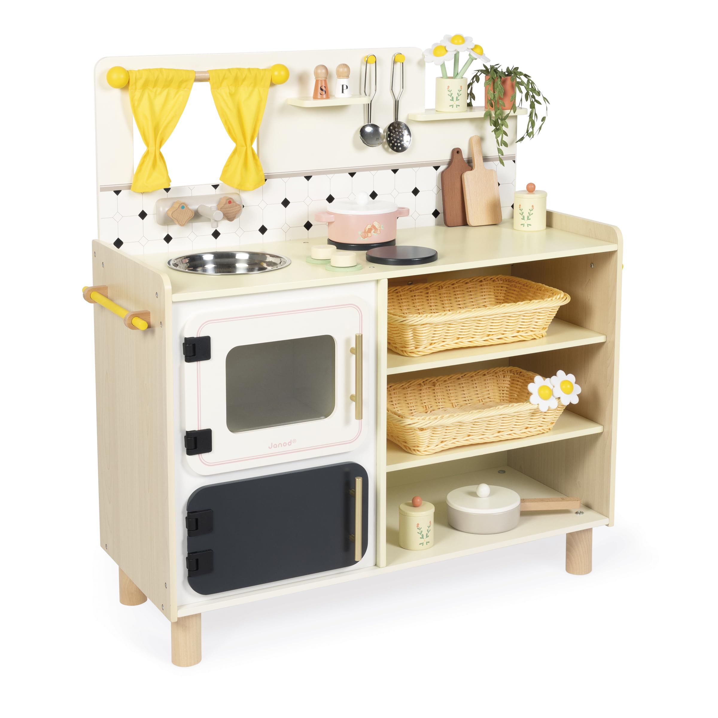Janod Large Wooden Kids Kitchen Play Set With 2 Ovens, Sink & 16 Accessories - Educational Toy For Ages 3+