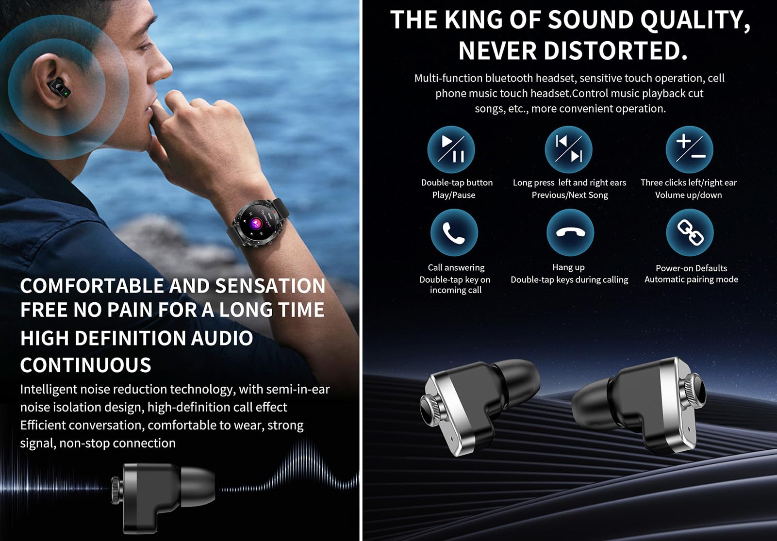 Smartwatch mit Bluetooth Kopfhörer 2 in 1, 1,52" Bildschirm Outdoor Sportuhr mit Telefonfunktion, Schrittzähler Herzfrequenz/Schlafüberwachung/Blutdruckmessung Smartwatch für Android iOS