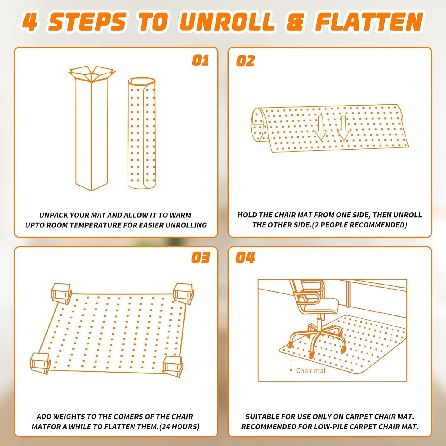 Office Chair Mat for Carpet Floors, Desk Mats 48"X36" for Rolling Desk on Low Pile Carpets, Rectangle Computer Gaming Plastic Floor Mats for Office Chair on Carpet, Flat Without Curling