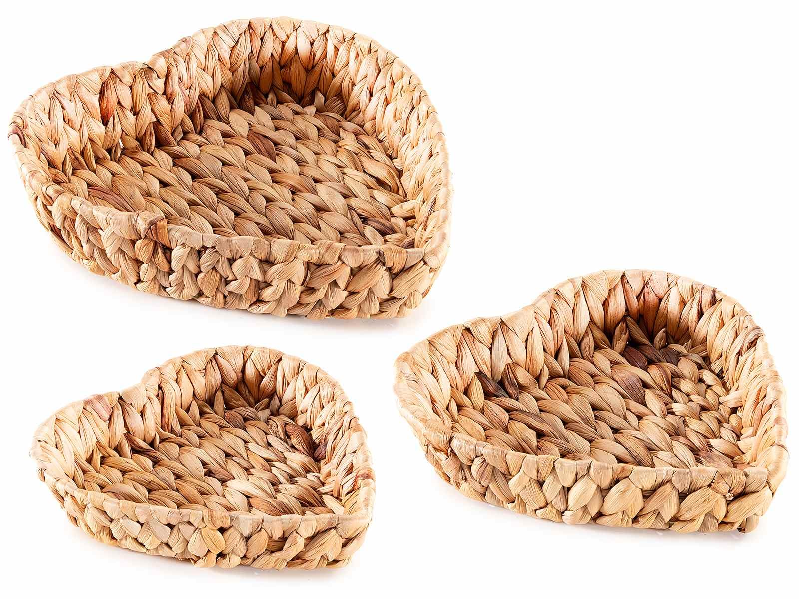 Gruppo Maruccia - Cestas de fibra natural trenzadas - En forma de corazón - Centro de mesa, frutero, complemento decoración - Juego de 3, idea regalo