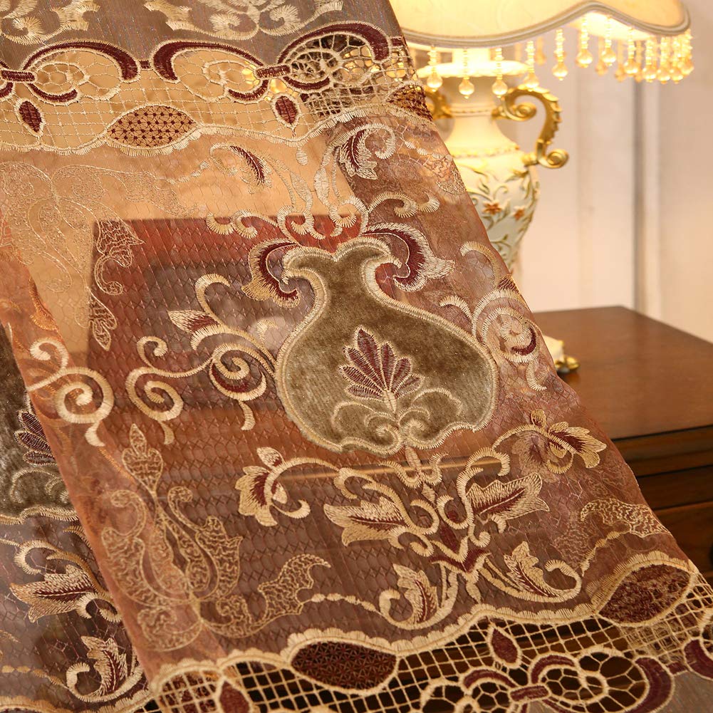 Luxe européen rideau élégant brodé rétro baroque floral tulle transparent à crochets 350x270cm